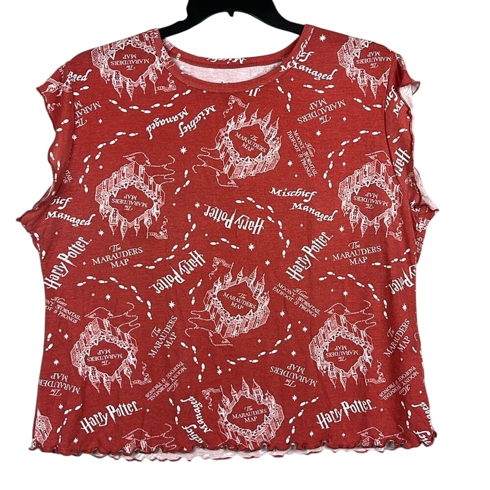 Wizarding World Harry Potter‎ Short Sleeve Crop Sleepshirt Marauders Map Size XL